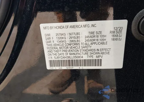 2020 Acura Mdx Standard z USA, uszkodzony, nr VIN 5J8YD4H38LL056804